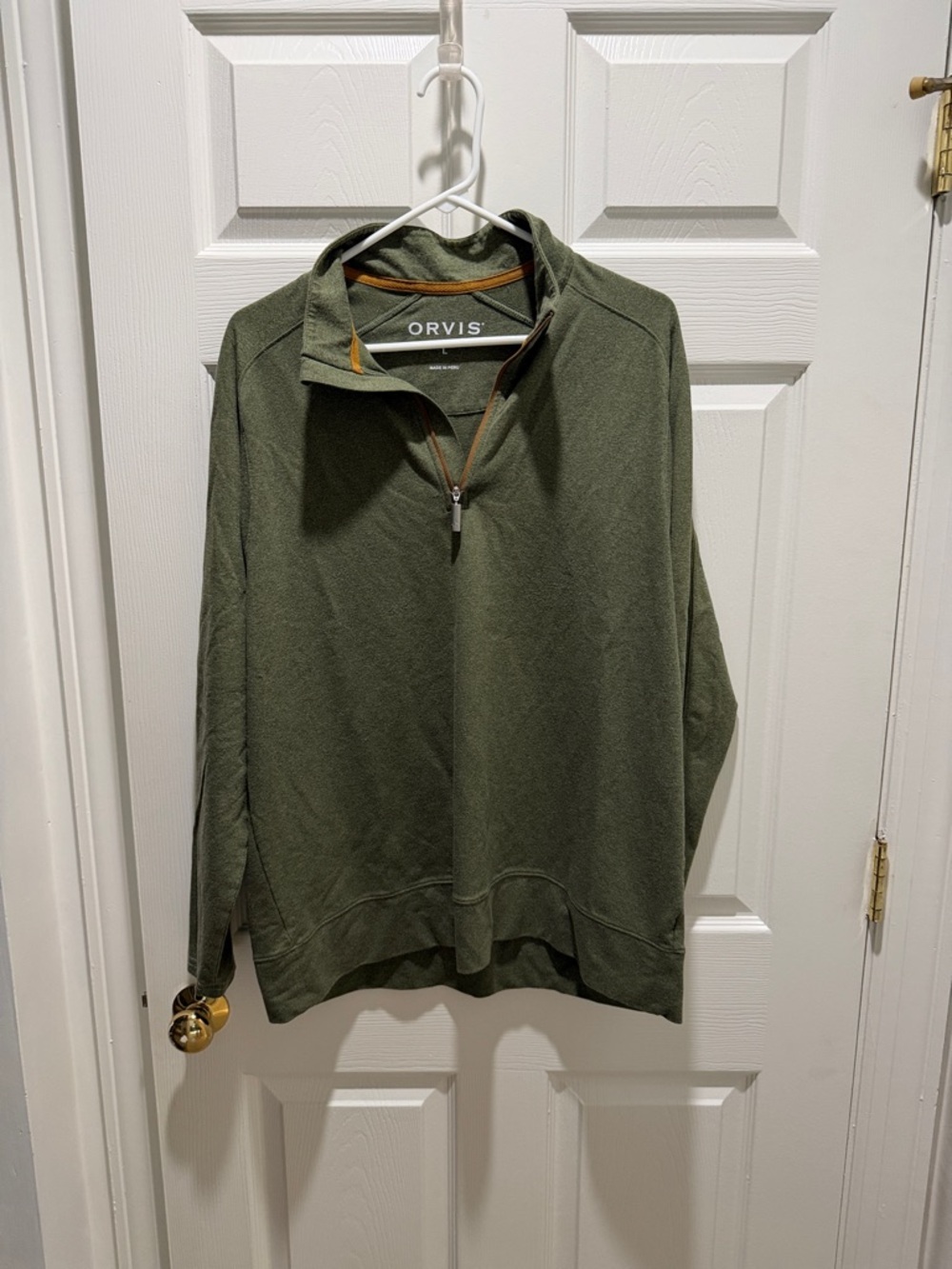 Orvis Men's Olive Green Quarter-Zip Pullover with Contrast Trim